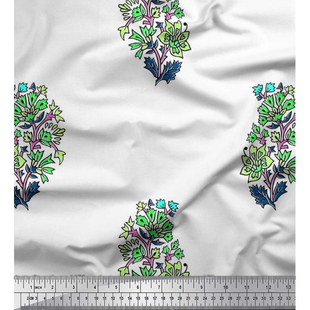 Soimoi Polyester Crepe Fabric Leaves & Floral Block Fabric Prints by Yard 52 Inch Wide
