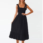 Gspmoly Womens Dress, Fashion Women Summer Casual Solid Color Sleeveless Bandage Long Dress Vacation Dresses for Women Holiday Gifts