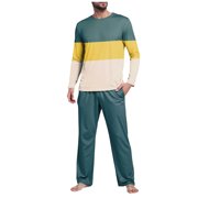 Ccpelsie Mens Casual Pajama Sets Comfy Long Sleeve Sleepwear Top Soft Pyjama Pants 2 Piece Loungewear PJs Sets for Men All Seasons(Green,2XL)