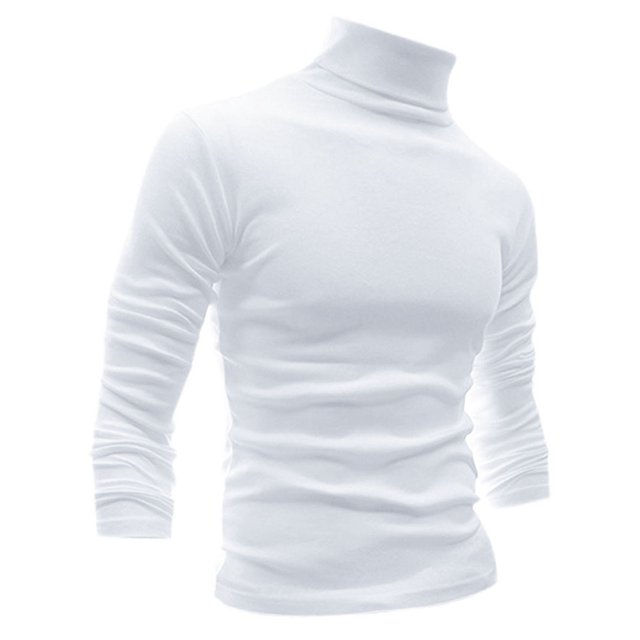INSPIRE CHIC Chandails pour Hommes à Col Roulé, Manches Longues, Extensibles, Coupe Ajustée, Hauts en Blanc. Ce Chandail Coupe Ajustée Présente un Col Roulé Classique et des Manches Longues, Fabriqué à Partir d'Un Mélange de 60 % polyester, 35 % Coton et 5 % Élasthanne pour Douceur et Extensibilité. la Couleur Blanche Unie et la silhouette Épurée le Rendent Polyvalent pour un Usage Décontracté Ou Formel. Convient à Superposer sous des blazers Ou à Agencer avec des jeans Ou des chinos.
