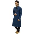 thumbnail image 4 of Atasi Men's Blue Designer Kurta Pyjama Set Long Cotton Punjabi Shirt-Small, 4 of 6