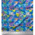 thumbnail image 1 of Soimoi Blue Cotton Poplin Fabric Text,Lips & Heart Print Sewing Fabric Yard 42 Inch Wide, 1 of 3