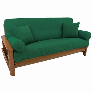 Ensemble de Housse de Futon Pleine en Sergé Uni de 8 à 9 Po avec Quatre Coussins Décoratifs (Ensemble de 5) - Vert Forêt