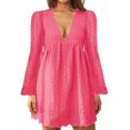 thumbnail image 1 of MAWCLOS Ladies Loose Hollow Out Mini Dresses Party Flared Sleeves Short Dress Rose Red XL, 1 of 2