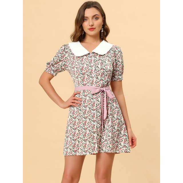 INSPIRE CHIC Robe-Chemise Courte à Manches Courtes pour Femmes, Coupe Évasée, Col Contrastant