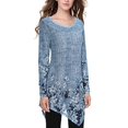 thumbnail image 1 of BJYX T-shirt Femme en Maille Imprimée Florale Ourlet Irrégulier Tunique Pull Manches Longues Col Rond Blouses, 1 of 5