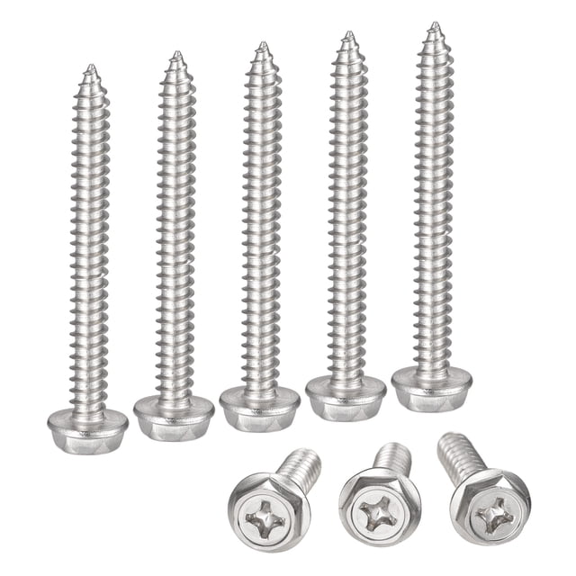 Unique Bargains Rondelle Hexagonale Phillips en Acier Inoxydable 304 M6 x 50 mm à Vis Autotaraudeuses, Lot de 25