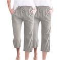 thumbnail image 2 of Pantalon Capri Simua L pour Femmes Été Ample à Jambe Grand avec Poches 2 Pcs, 2 of 6