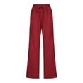 thumbnail image 3 of Timegard Womens Cotton Linen Pants Elastic Waisted Drawstring Straight Leg Solid Color Casual Pants, 3 of 5