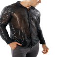 thumbnail image 4 of Men Spring Autumn Sequins Shirt Long Sleeve Turn Down Collar Dot Shirt, 4 of 6