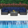 thumbnail image 3 of Gymax 7PCS Patio Rattan Sectional Sofa Set Outdoor Furniture Set w/ Navy Cushions, 3 of 10