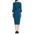 thumbnail image 3 of INSPIRE CHIC Robe Fourreau pour Femme Col Bateau Manches 3/4 Ourlet Fendu Robe Midi de Bureau TP Bleu Lac, 3 of 6