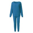 thumbnail image 5 of DPTALR Womens Solid Color Off Shoulder Long Sleeve Cable Knitted Warm Two-Piece Long Pants Sweater Suit Set, 5 of 5