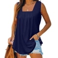 thumbnail image 2 of Timegard Womens Tank Tops Solid Color Square Neck Pleated Sleeveless Dressy Casual Tunic Top Basic Tee, 2 of 5