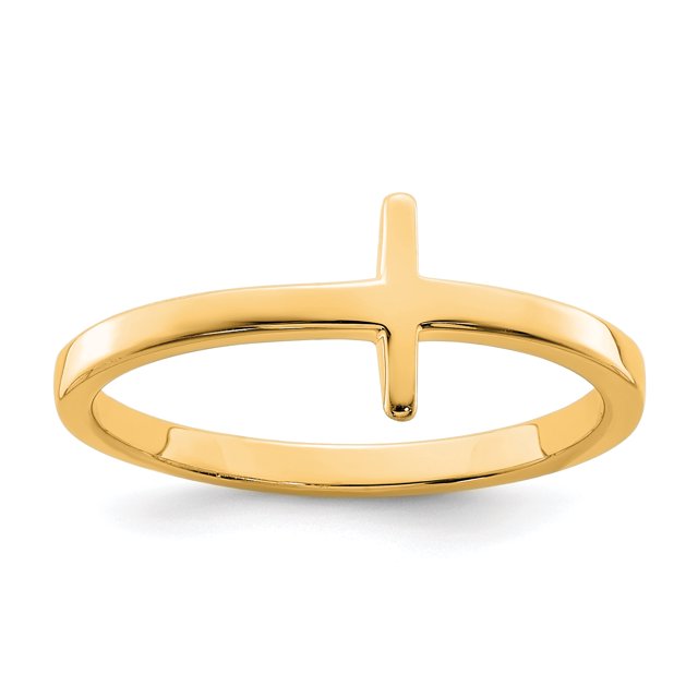 925 Sterling Silver Yellow Gold Sideways Cross Ring Religious
