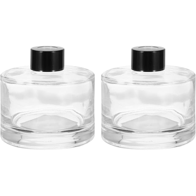 HARFINGTON 2pcs 200ml/6.8oz Empty Glass Diffuser Bottle 3.2" x 3.3" Refillable Fragrance Accessories Aromatherapy Jar Container for Replacement Reed Diffuser DIY Home Bathroom Transparent