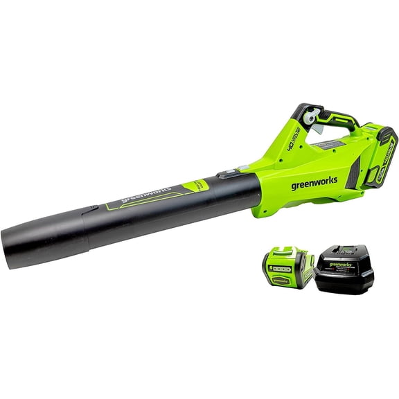 Greenworks 40 V 120 Mi/h - Souffleur à Jet Sans Balais 450 CFM, Batterie 4,0 Ah et Chargeur Inclus