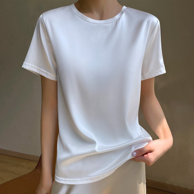 Meichang T-Shirts de Base pour Femmes Couleur Unie Manches Courtes T-Shirts Amples Décontractés Col Rond Hauts Tee Confortables Légers T-Shirts de Sortie