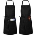 thumbnail image 2 of 2Pcs Black Neck Strap Apron Waterproof Pure Color 2 Pockets Barbecue BBQ Apron for Restaurant Home, 2 of 9