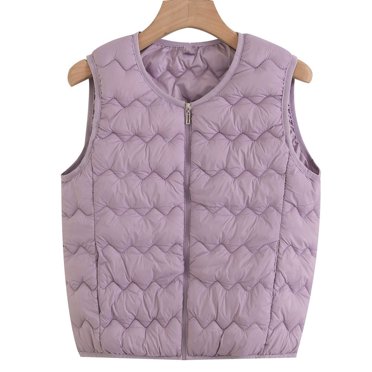 Mceream Veste en Molleton pour Femmes Sans Manches Légère à Fermeture Éclair Complète Col Ras du Cou Doudoune Douce Confortable Chaude Vêtements d'Hiver avec Poches Grande Taille Manteau Chalecos de Mujer Para El Frio Violet TTTG
