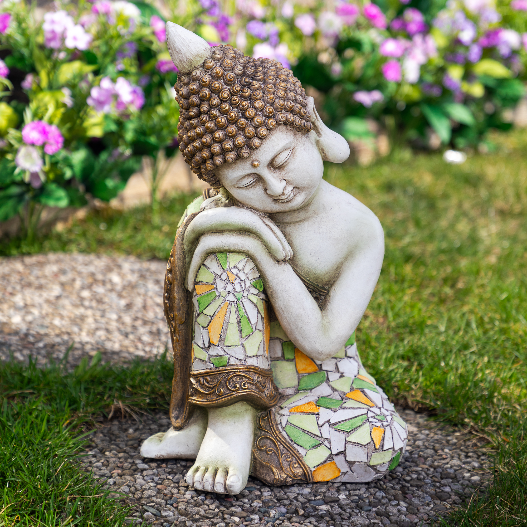Northlight Resting Mosaic Buddha Outdoor Ceramic Garden Statue - 17"