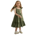 thumbnail image 1 of Robes Bébé Fille Petite Fille Été Sans Manches Robe Décontractée Enfants Tout-Petit Boutonnée Mode Robe Soleil à Volants Robe Fille Vert 1 Ans-2 Ans, 1 of 5