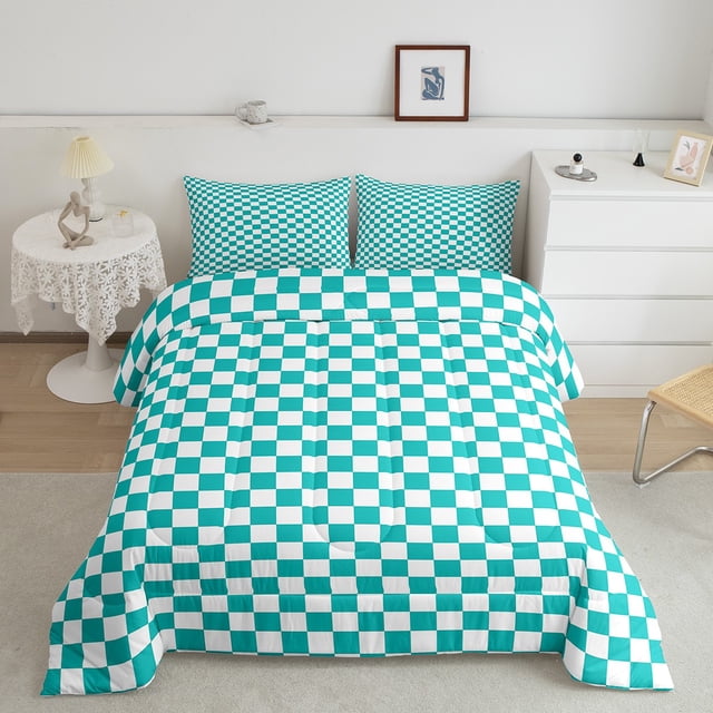 Erosebridal Checkered Gingham Bedding Sets Twin with Comforter, Rectangle Geometry Duvet Insert, Teens, 2pcs