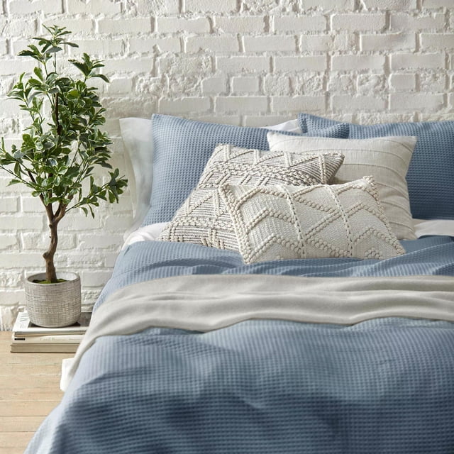 Bouclair Collection Collin Bleue - Ensemble Housse de Couette 3 Pcs Grand Lit