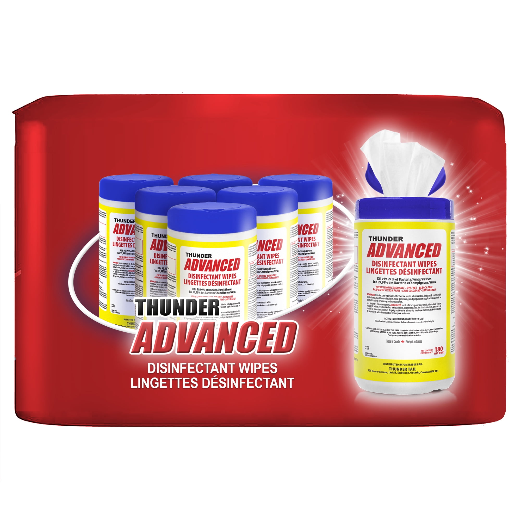 Thunder Advanced Disinfecting Wipes - Multipack of 6 Canisters (180 towelettes/canister)