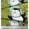 thumbnail image 3 of Soimoi Green Poly Georgette Fabric Snowman & Penguin Cartoon Fabric Prints By Yard 52 Inch Wide, 3 of 3