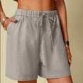 thumbnail image 2 of Mrat Cotton Linen Shorts for Woman Drawstring Elastic Waist Shorts Comfy Shorts 5 Inch Inseam Beach Short with Pockets S-36 Gray S, 2 of 8