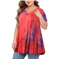 thumbnail image 2 of Héliisoer Plus Tops Taille Femmes Tie-dye Print Manches Courtes V-neck Blouse Plissée, 2 of 9