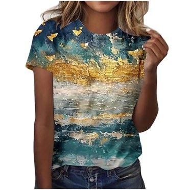 Penkiiy T-Shirt de Peinture Florale 3D pour Femmes Impressionniste Peinture à l'Huile T-Shirt Imprimé de Peinture pour Femmes TG Multicolore