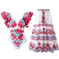 thumbnail image 1 of Women's Retro Floral Print One Piece Swimsuit with Dress, Two Piece Bathing Suit Set, Modest Long Torso Design, Adjustable Straps, Beach and Pool Cover Up, 1 of 8