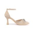 thumbnail image 3 of BLISSFUL STEP Women's Rhinestones Bow Ankle Strap Stiletto Heel Pumps Beige (Size 7), 3 of 7