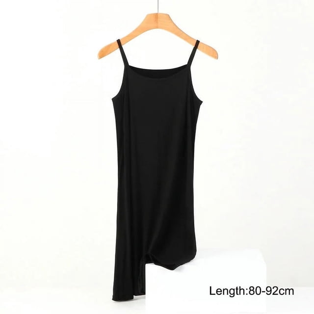 Jupon Intégral en Soie Glacée Sans Coutures pour Femmes, Noir, avec design Sans Manches et Fines Bretelles. Fabriqué en Tissu modal Doux en viscose et spandex, Ce Jupon Grande Taille Est Léger et Respirant, Convient pour l'Été. Offert en Tailles TG à 8TG, Longueur de 80-92 cm.