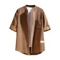 thumbnail image 1 of Weiqiqre T-Shirt Décontracté pour Hommes à Manches Courtes, Couleur Unie, Col Ras du Cou à Boutons, Mode Automne, Hauts Style de Rue pour l'Été, 1 of 4