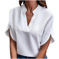 thumbnail image 4 of Ashirexll Hauts pour Femmes Tendance, Haut Décontracté Uni à Manches Courtes et Col en V, 4 of 6