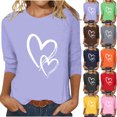 thumbnail image 4 of Cameland T-Shirt Imprimé Cœur pour Femme, Mode, Manches 3/4, Blouse à Col Rond, Hauts Décontractés, 4 of 4
