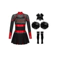 thumbnail image 1 of Hansber Tenues de Cheerleading pour Filles Uniforme de Cheerleading Robe Fantaisie avec Pompons Ensemble de Bas Rouge&Noir 14, 1 of 7