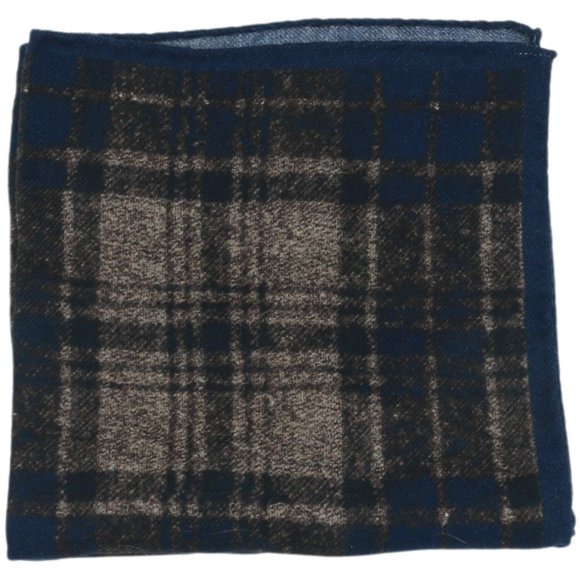 Gierremilano Men's Navy / Brown Plaid Pocket Square - One Size