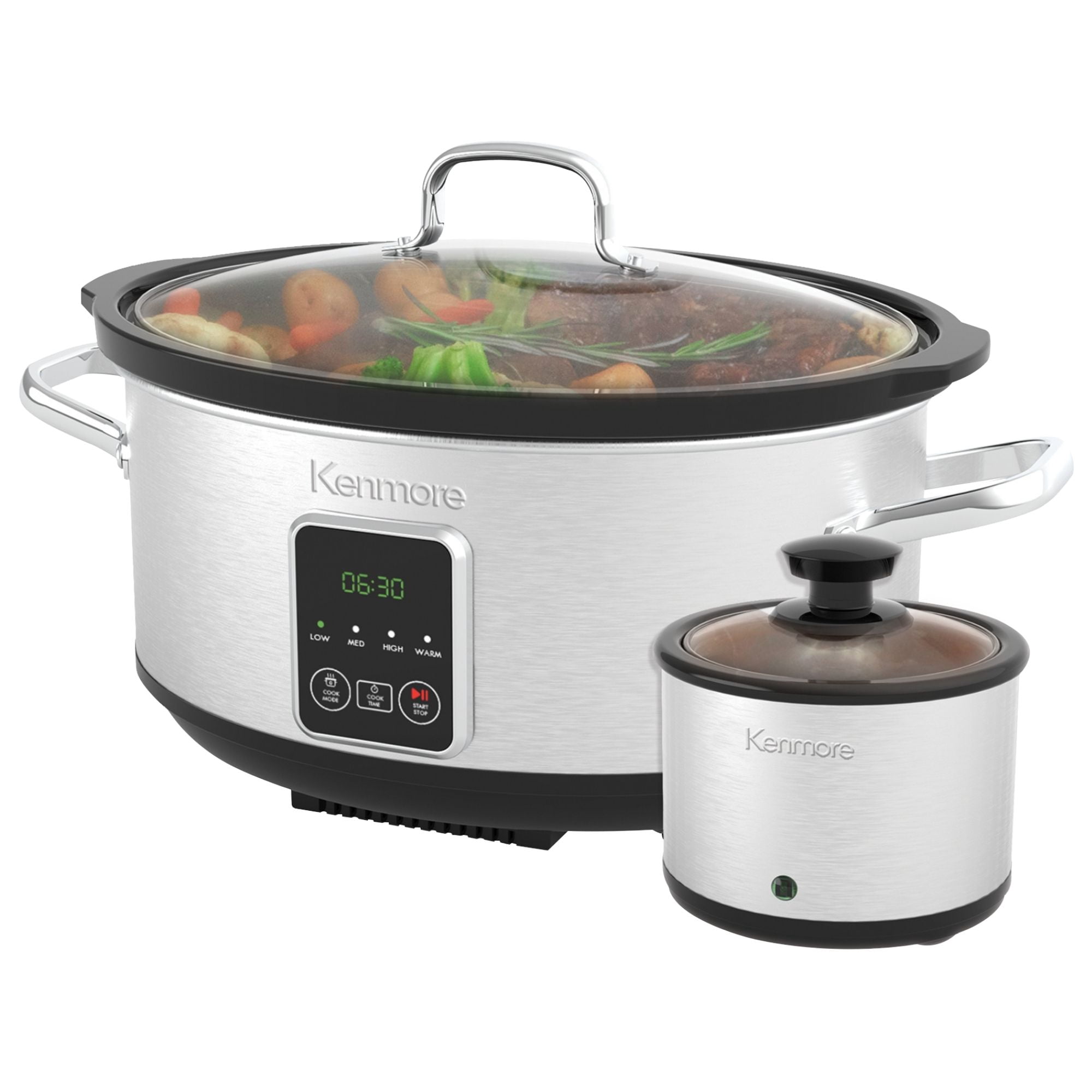 Kenmore 7-Qt Programmable Slow Cooker with Dipper (6.6L), Black & Silver, Easy to Use for Family Meals