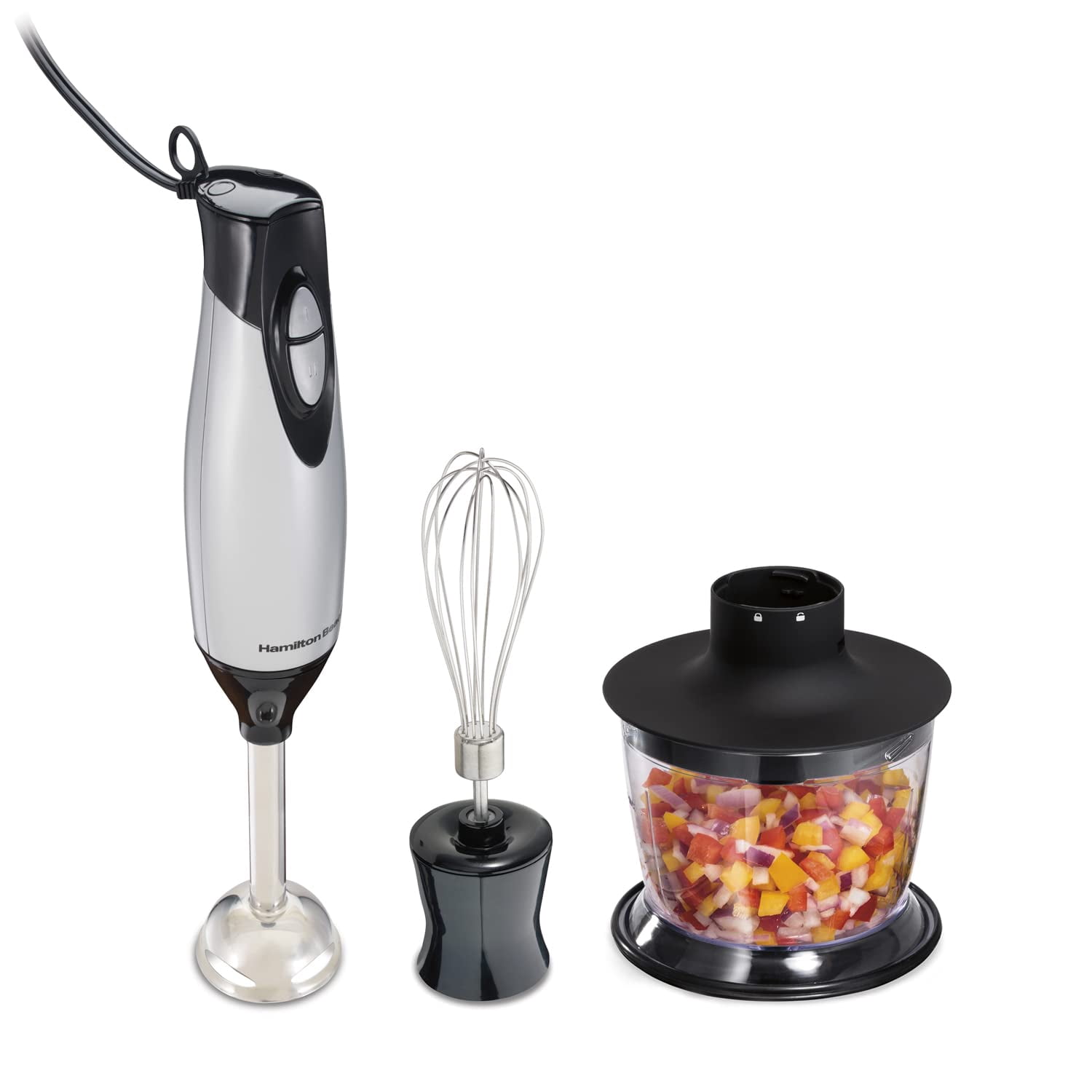 Hamilton Beach 4-in-1 Electric Immersion Hand Blender with Handheld Blending Stick, Whisk + 3-Cup Food & Vegetable Chopper Bowl, 2-Speeds, 225 Watts,