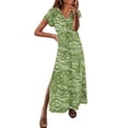 thumbnail image 1 of UPPADA Robe Maxi à Col en V pour Femme, Imprimé Floral, Robe d'Été Décontractée à Manches Courtes, Style Bohème, Robe de Plage avec Fente Latérale, Robe de Cocktail pour Fête, Robe d'Invitée de Mariage à la Plage Verte, TTTG, 1 of 3