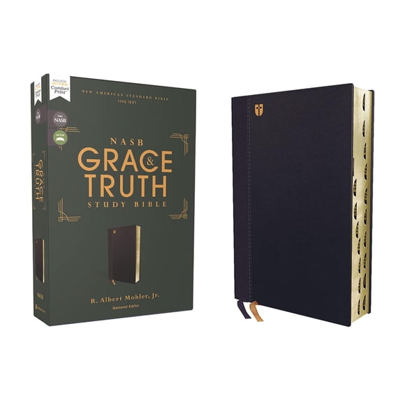 NASB, The Grace and Truth Study Bible (Trustworthy and Practical Insights), Leathersoft, Navy, Red Letter, 1995 Text, Thumb Indexed, Comfort Print
