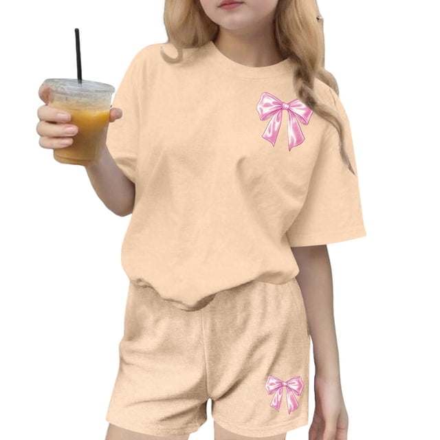 Robe d'Été à Manches Courtes Haut à Manches Courtes et Short Ensemble Deux Pièces pour Enfants Mignonne Détente d'Été Col Rond