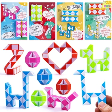 Joyfy 28 Packs Valentine's Day Cards with Fidget Cube Snake Cube Twist Puzzles Toys for Kids Valentine Class Exchange Cards