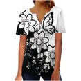 thumbnail image 1 of Pompotops Femmes Mode Décontractée Imprimé Col Rond Ample Manches Courtes T-shirt Haut Blouse Chandail Liquidation, 1 of 4