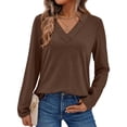 thumbnail image 1 of ShomPort Long Sleeve T-Shirts for Womens V-Neck Lightweight Solid Color Soft Blouses Breathable Comfort Daily Elastic Pullover Tees Tops, 1 of 2