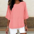 thumbnail image 2 of QATAINLAV Ventes du Jour Liquidation, T-Shirts Surdimensionnés pour Femmes Manches 3/4 Col Rond Hauts Décontractés Amples T-Shirts Basiques Blouse Coton Lin Tenues Tendance Été 2025 Orange TTTG, 2 of 5